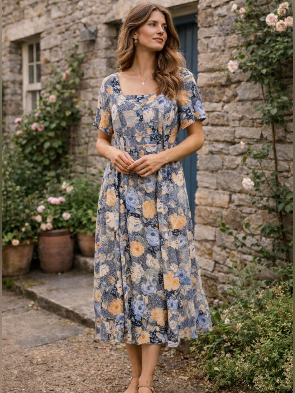PARSLEY & SAGE Patchwork Floral Short Sleeve Maxi Dress Size Small Cottagecore‎